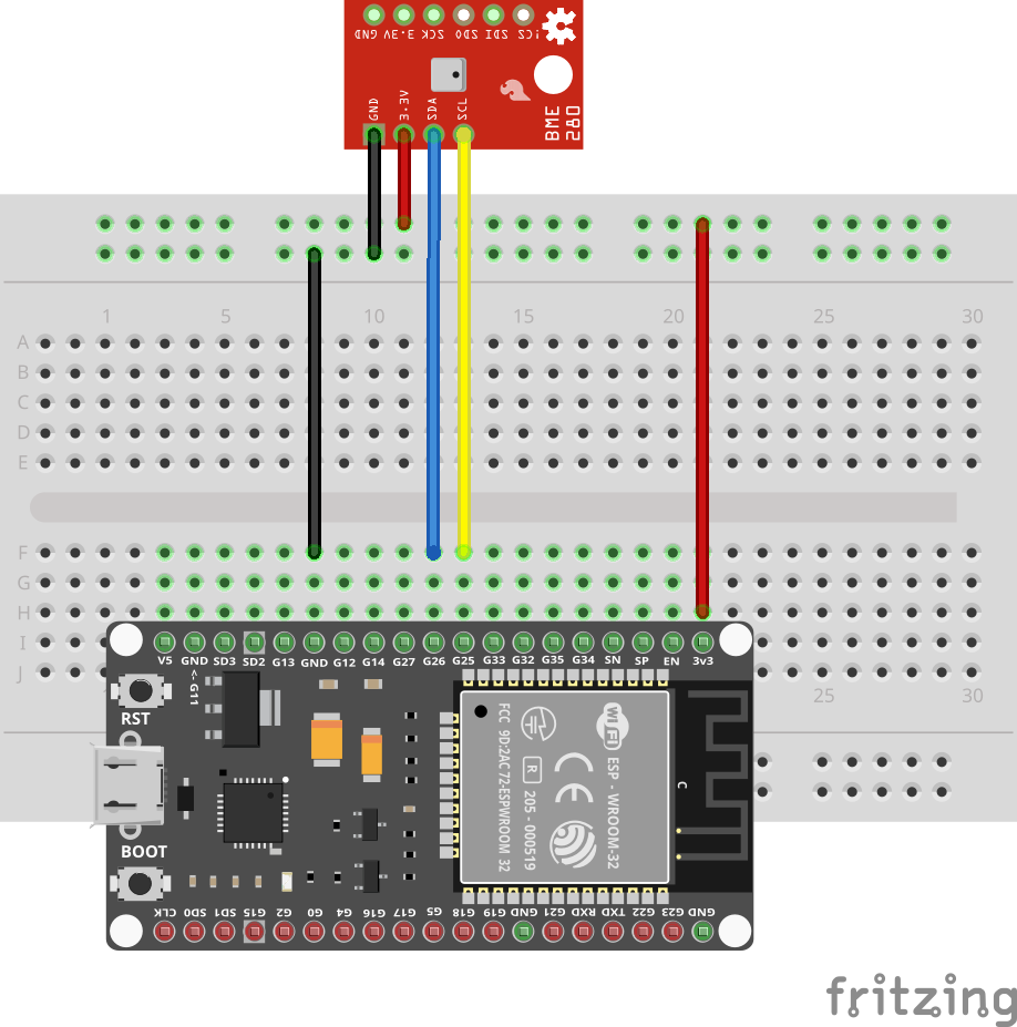 Wiring diagram for a BME280 sensor