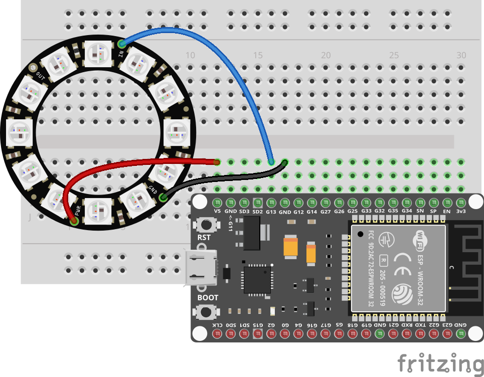 Wiring diagram for a Neopixel LED strip